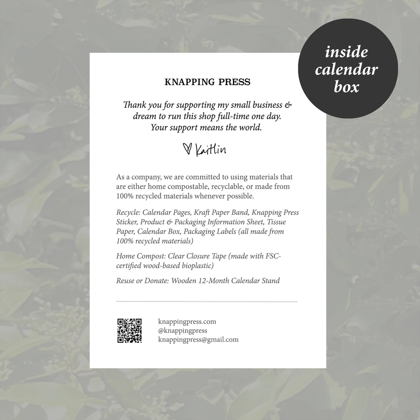 2025 Mini Desk Calendar | Seasonal Botanicals