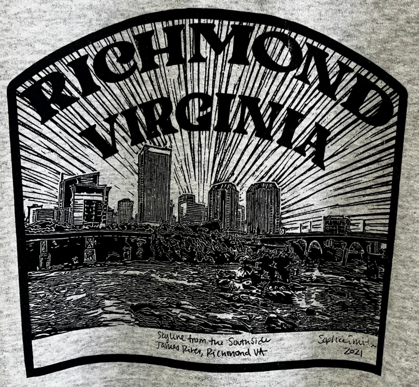 Richmond, VA Skyline Hand Screen Crewneck Sweatshirt