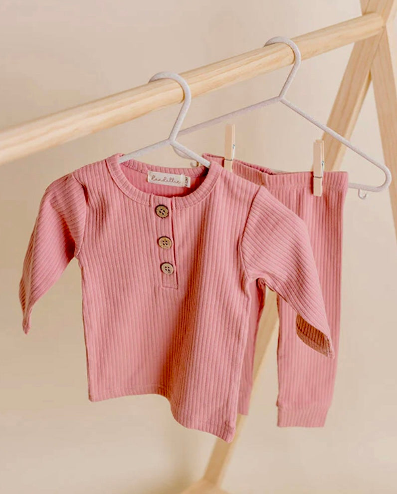 Dandillie Mullberry Ribbed Long Sleeve Set