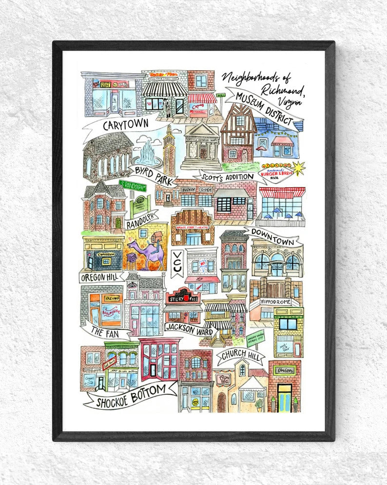 Neighborhoods of Richmond, Virginia 11x17 Print by Mad Kitchen Co.