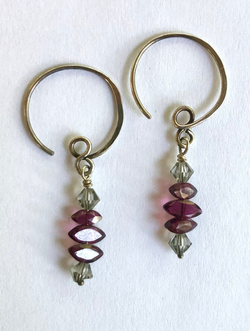 Petite Silver Hoops with Garnet and Crystal