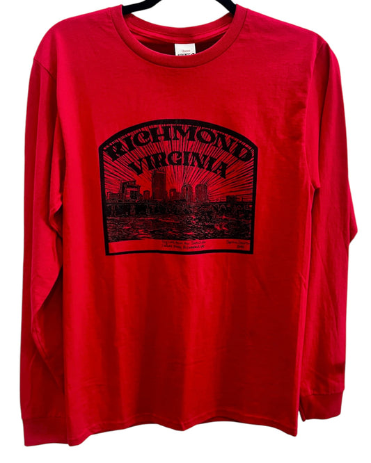Richmond, VA Skyline Hand Screen Long Sleeve T-Shirt