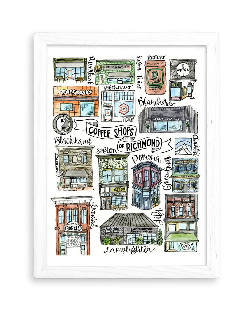 Richmond, VA Coffee Shops 11x14 or 8.5x11 Print by Mad Kitchen Co