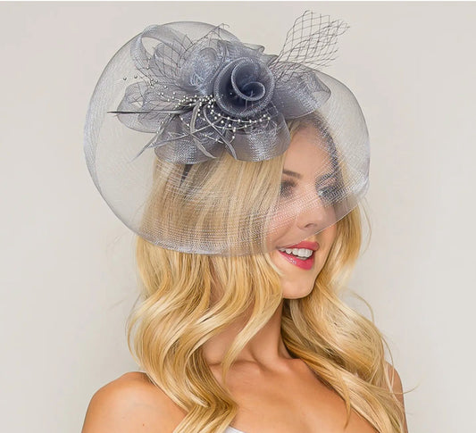 Floral Feather Loopy Bow Mesh Fascinator