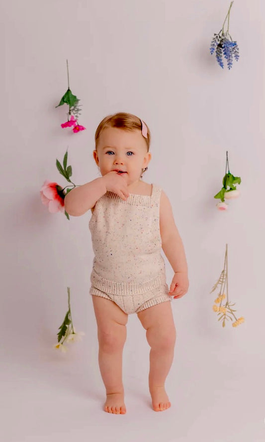 Dandillie Sprinkle Knit Top & Bloomer Set in Oat