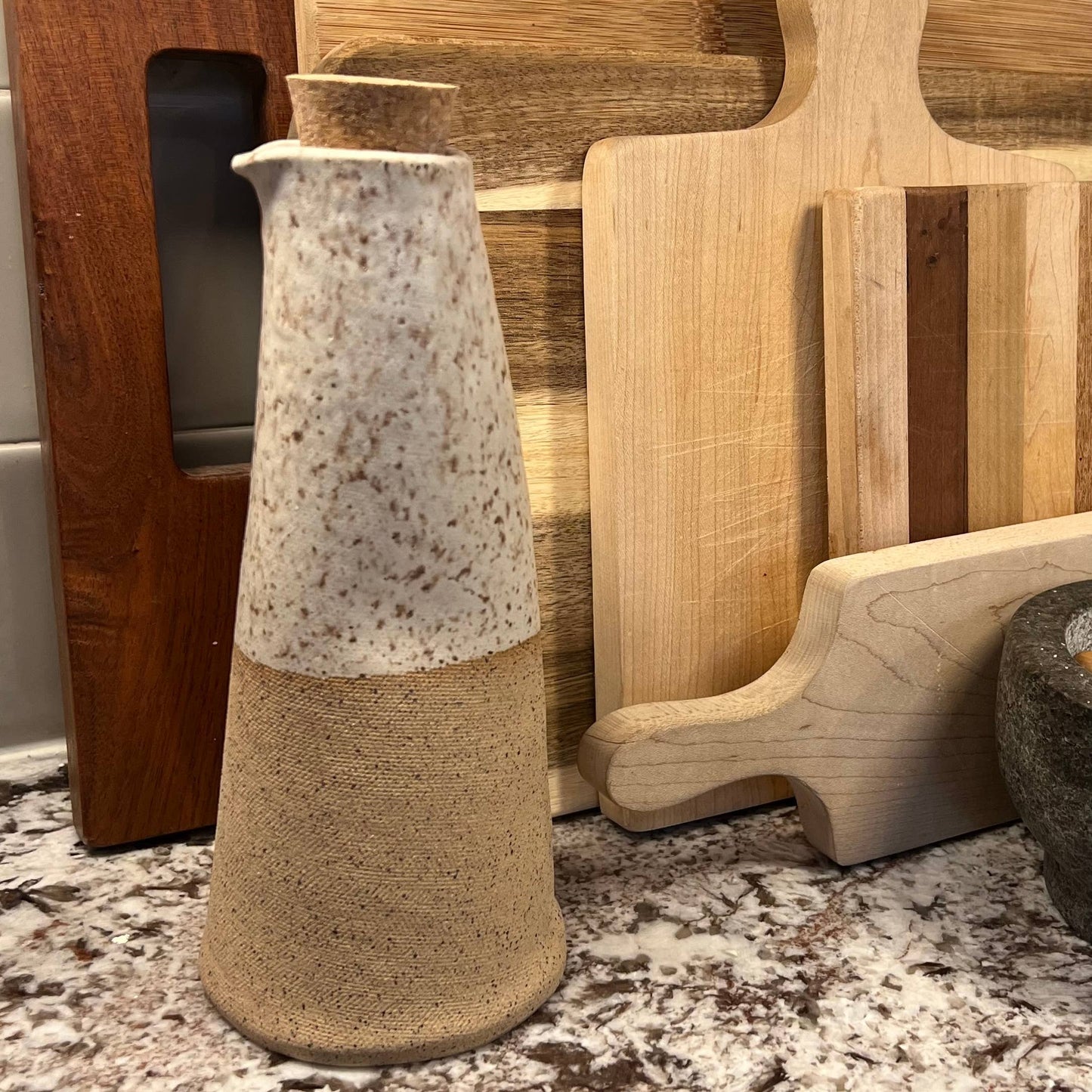 Hand-Crafted Oil Bottle in Cream