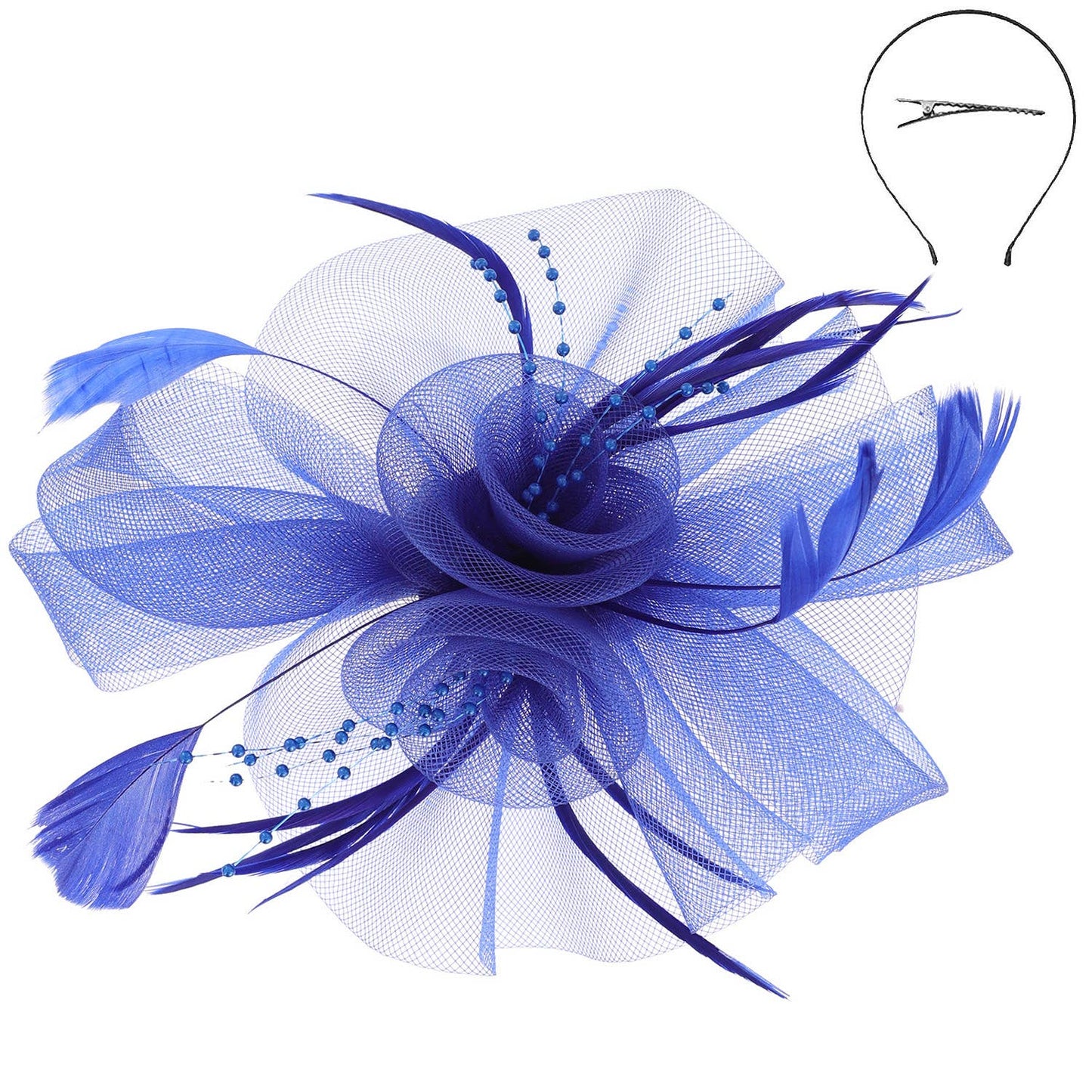 Feather & Double Floral Mesh Fascinator (Available in Multiple Colors)