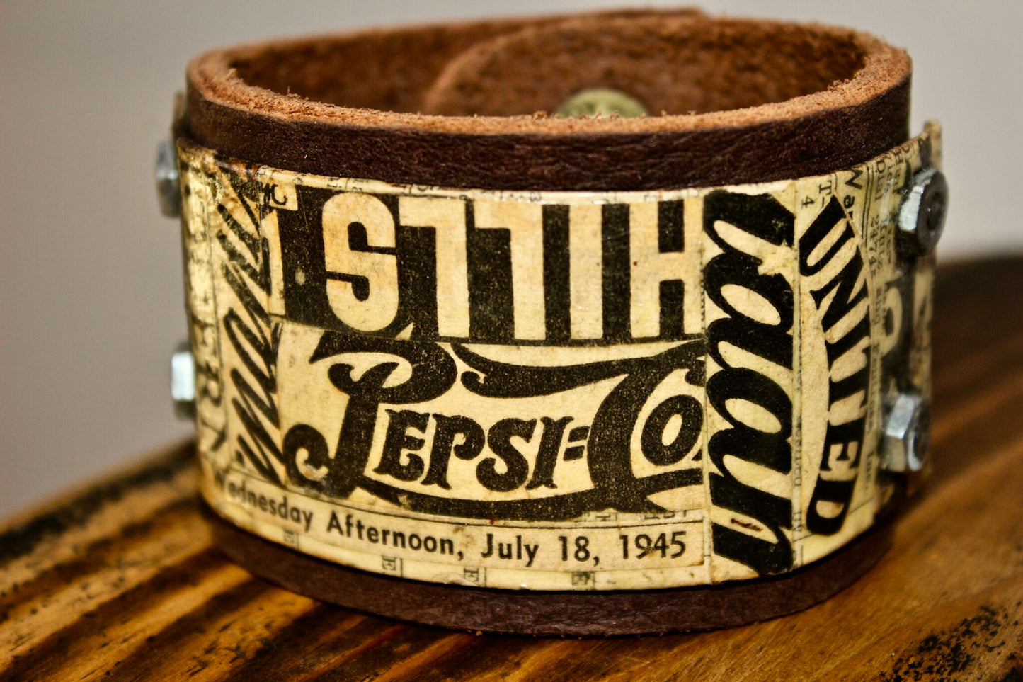 Keith Ramsey Vintage Newspaper Leather Cuff