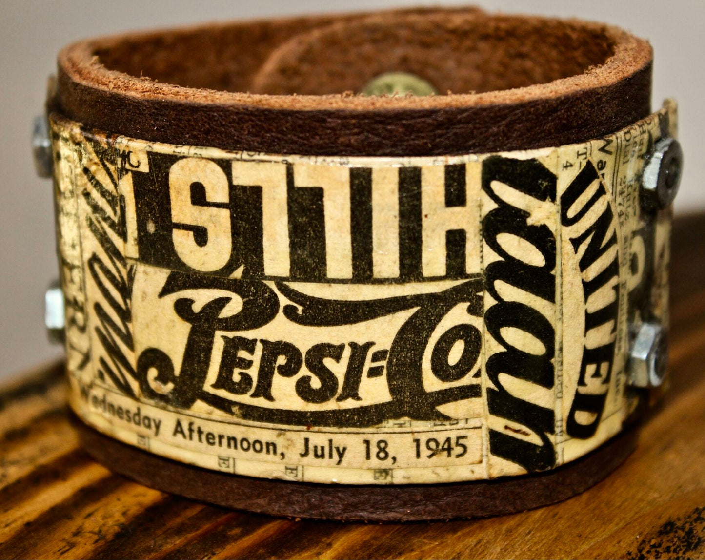 Keith Ramsey Vintage Newspaper Leather Cuff
