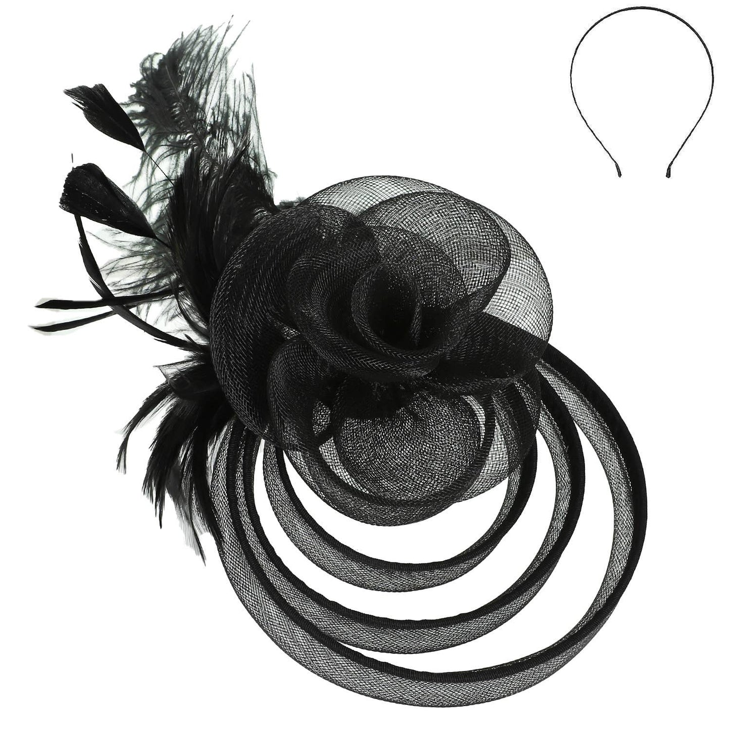 Floral Feathered Mesh Fascinator with Headband (Different Colorways Available)