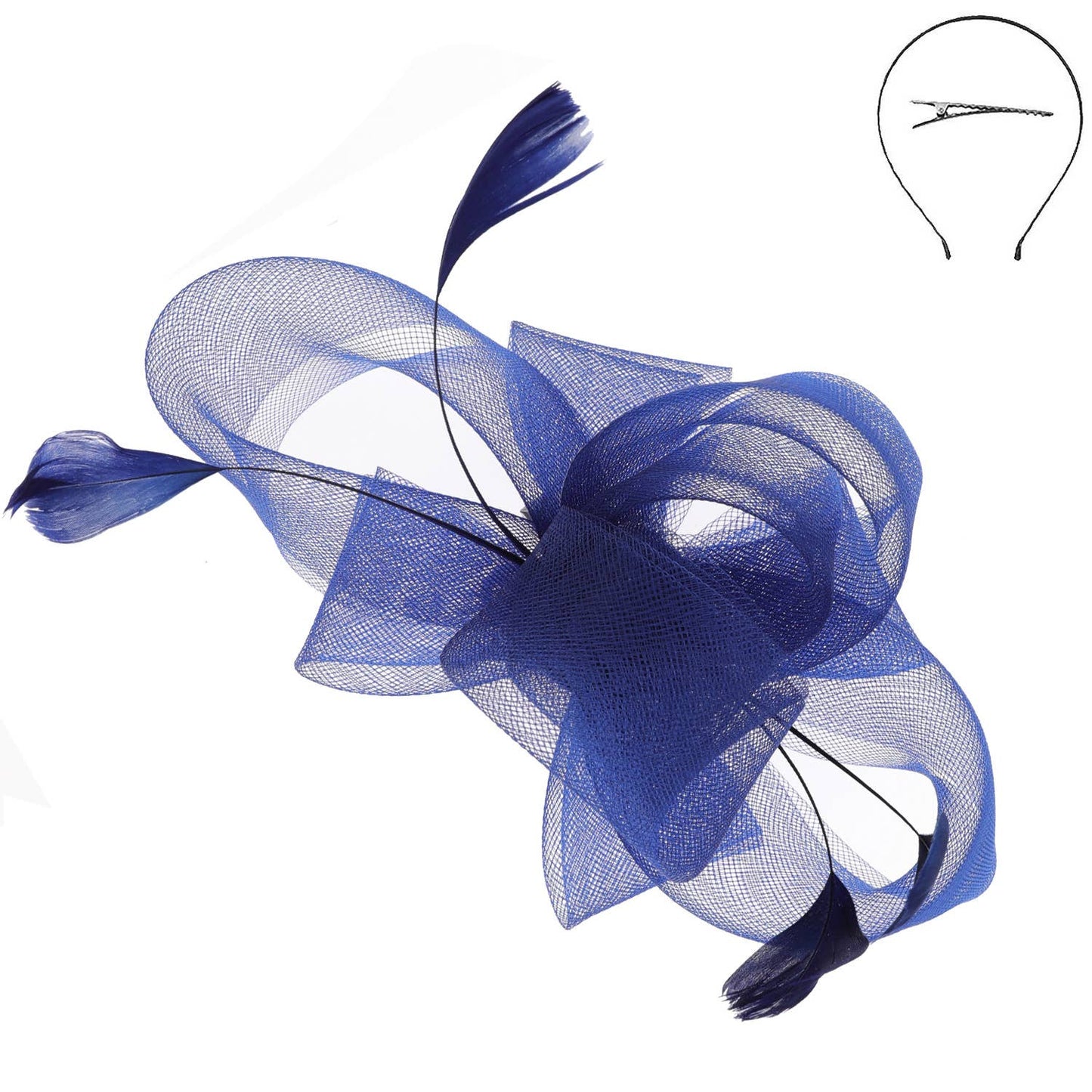 Large Organza Bow with Feathers Fascinator (Available in Multiple Colors)