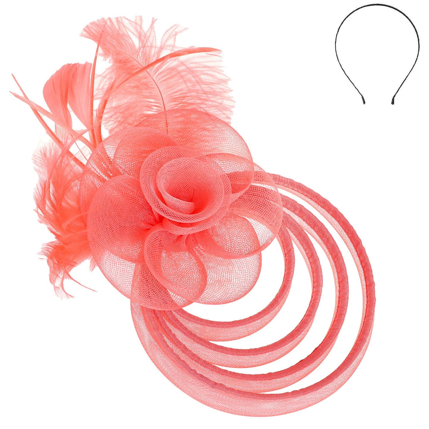 Floral Feathered Mesh Fascinator with Headband (Different Colorways Available)