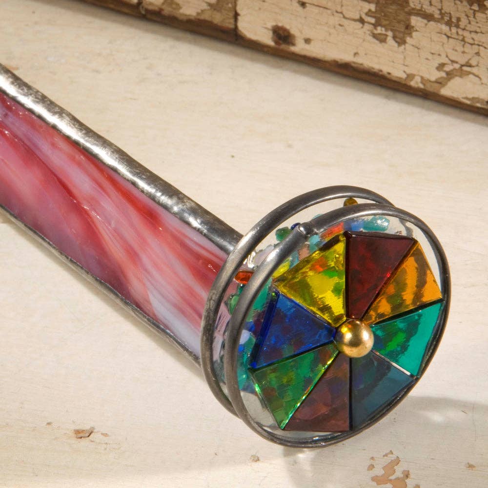 Red White Double Wheel Glass Kaleidoscope