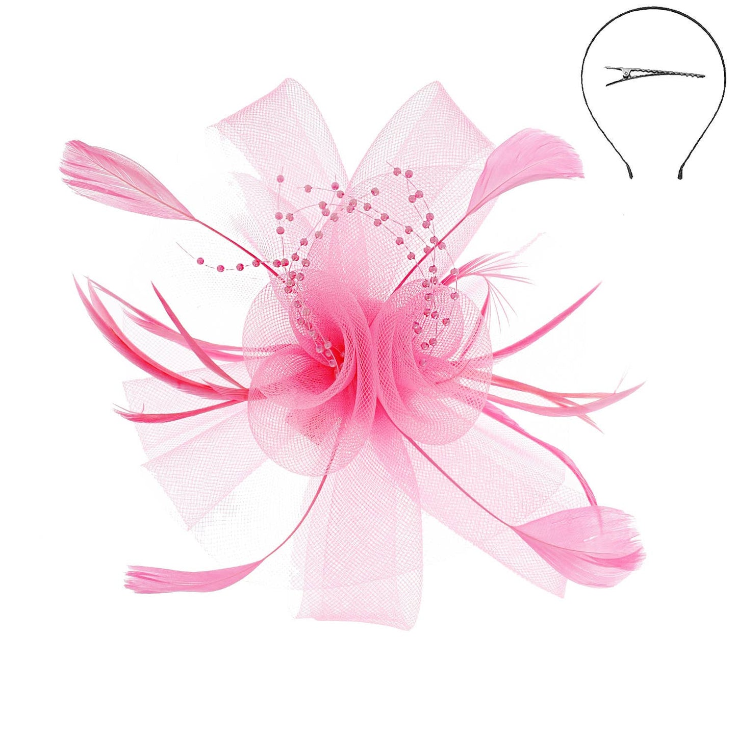 Feather & Double Floral Mesh Fascinator (Available in Multiple Colors)