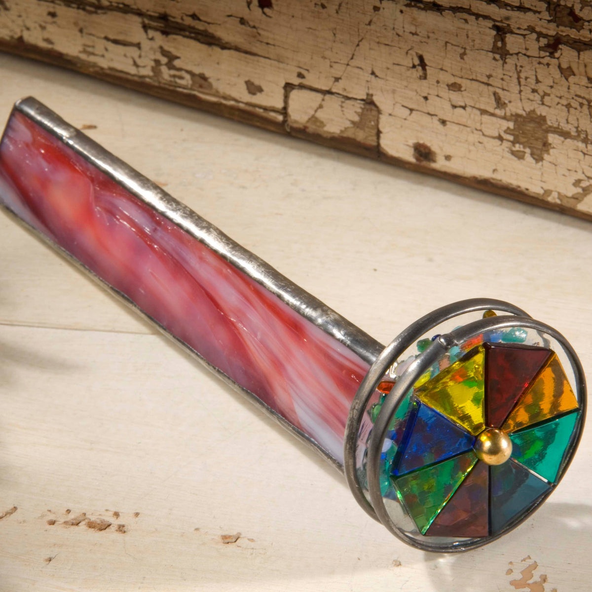Red White Double Wheel Glass Kaleidoscope