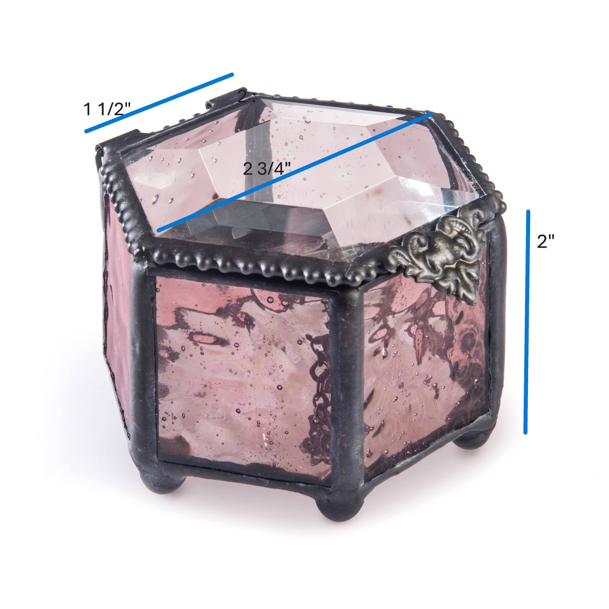 Pink Hexagon Glass Jewelry Keepsake Box