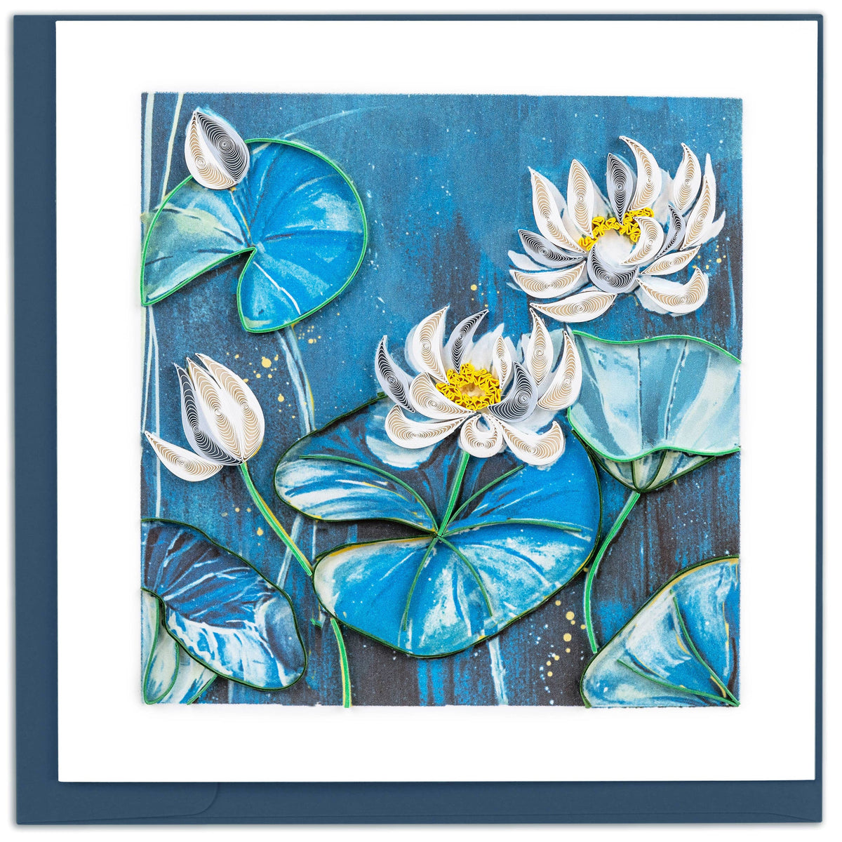 Handcrafted Quilled Lotus Pond Greeting Card