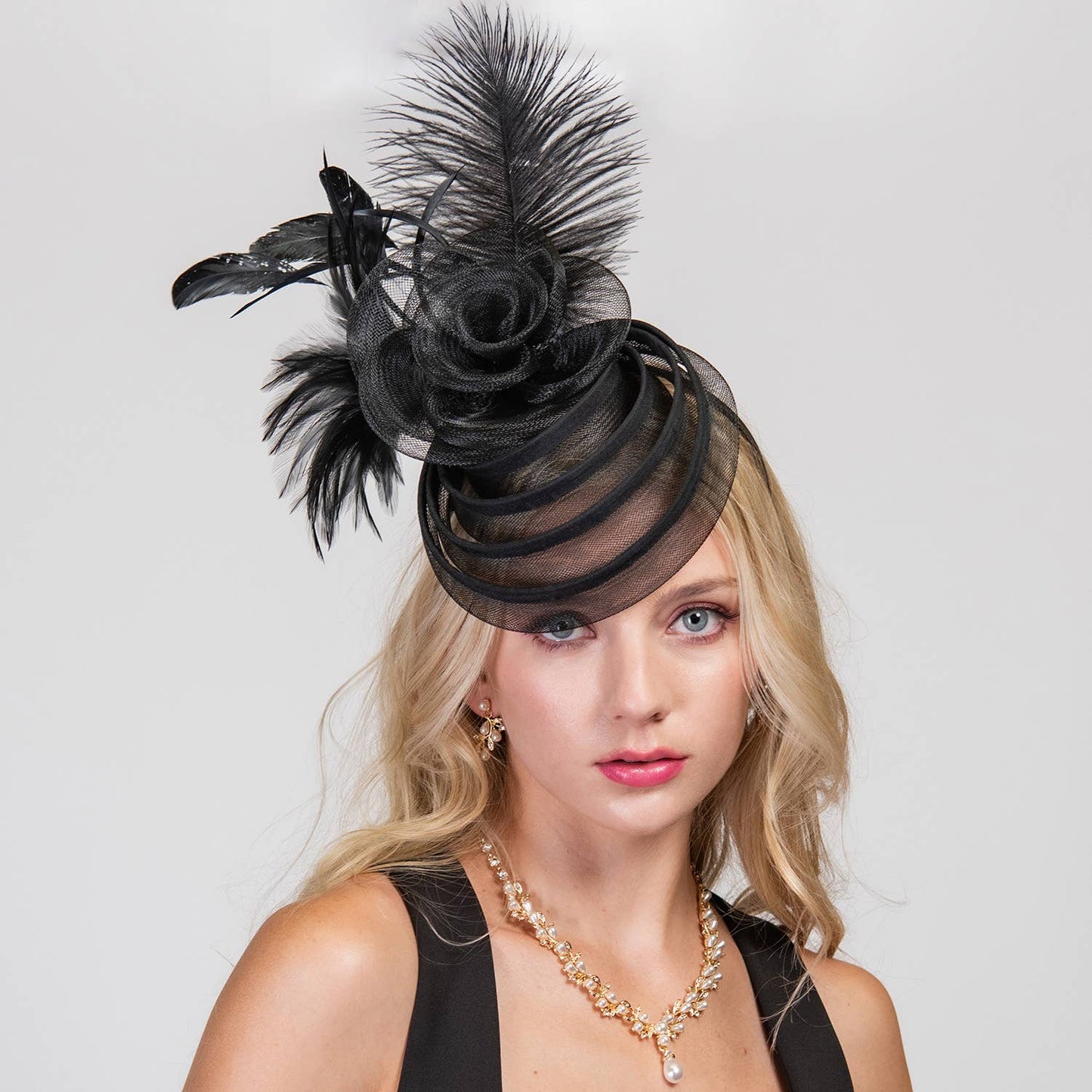 Floral Feathered Mesh Fascinator with Headband (Different Colorways Available)