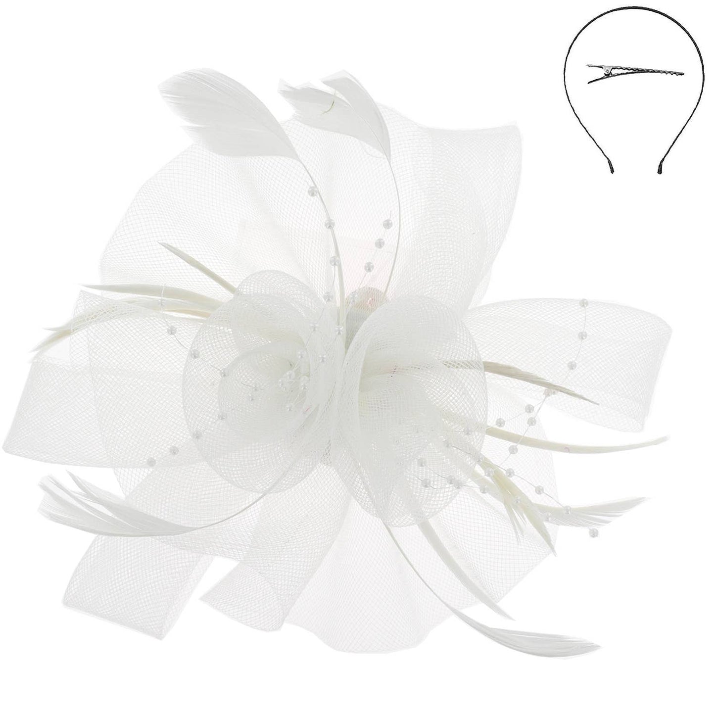 Feather & Double Floral Mesh Fascinator (Available in Multiple Colors)