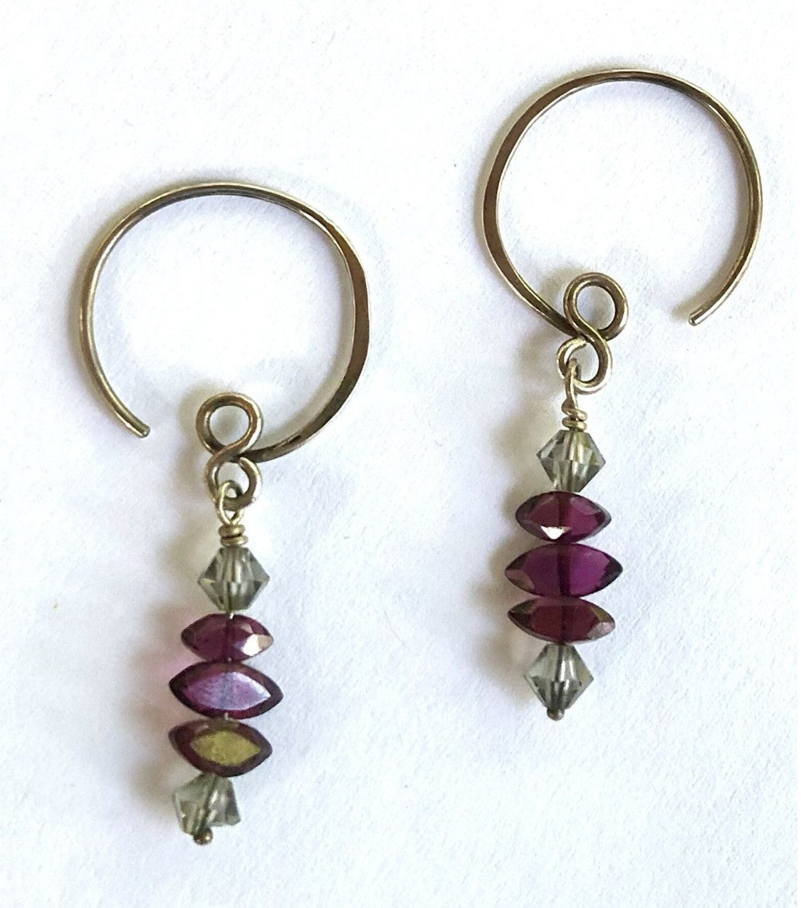 Petite Silver Hoops with Garnet and Crystal