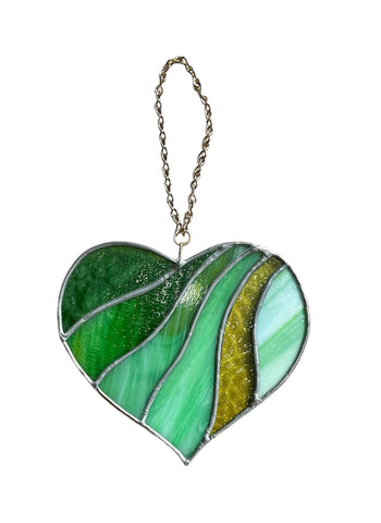 Aergase Heart in Greens Stained Glass