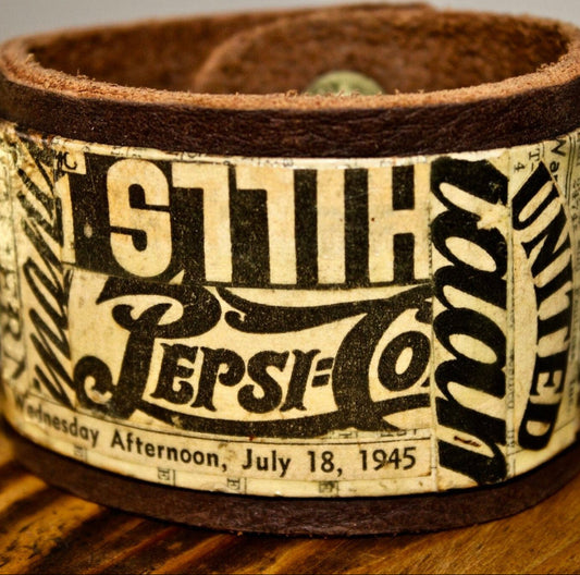 Keith Ramsey Vintage Newspaper Leather Cuff