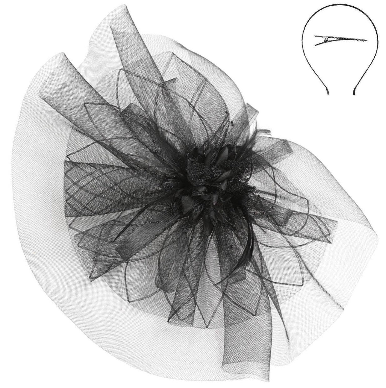 Floral Feathered Sinamay Mesh Coral Fascinator