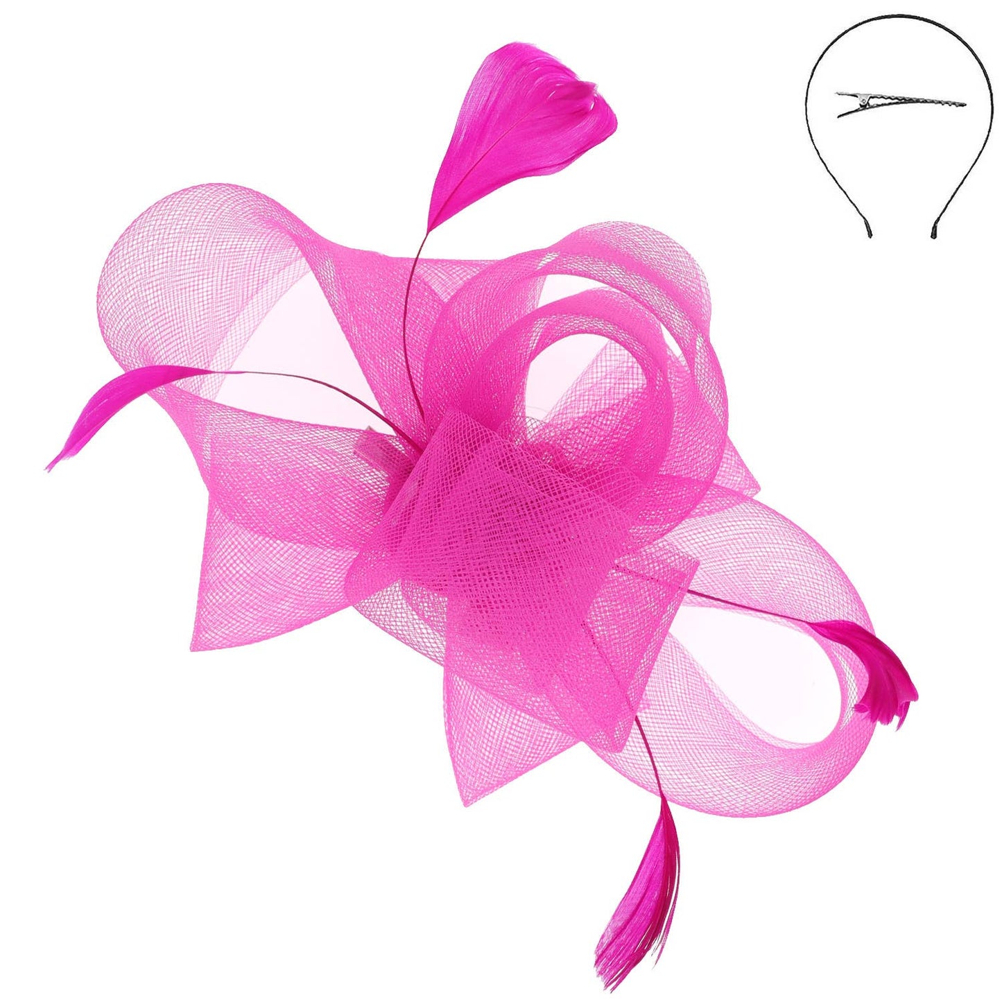 Large Organza Bow with Feathers Fascinator (Available in Multiple Colors)