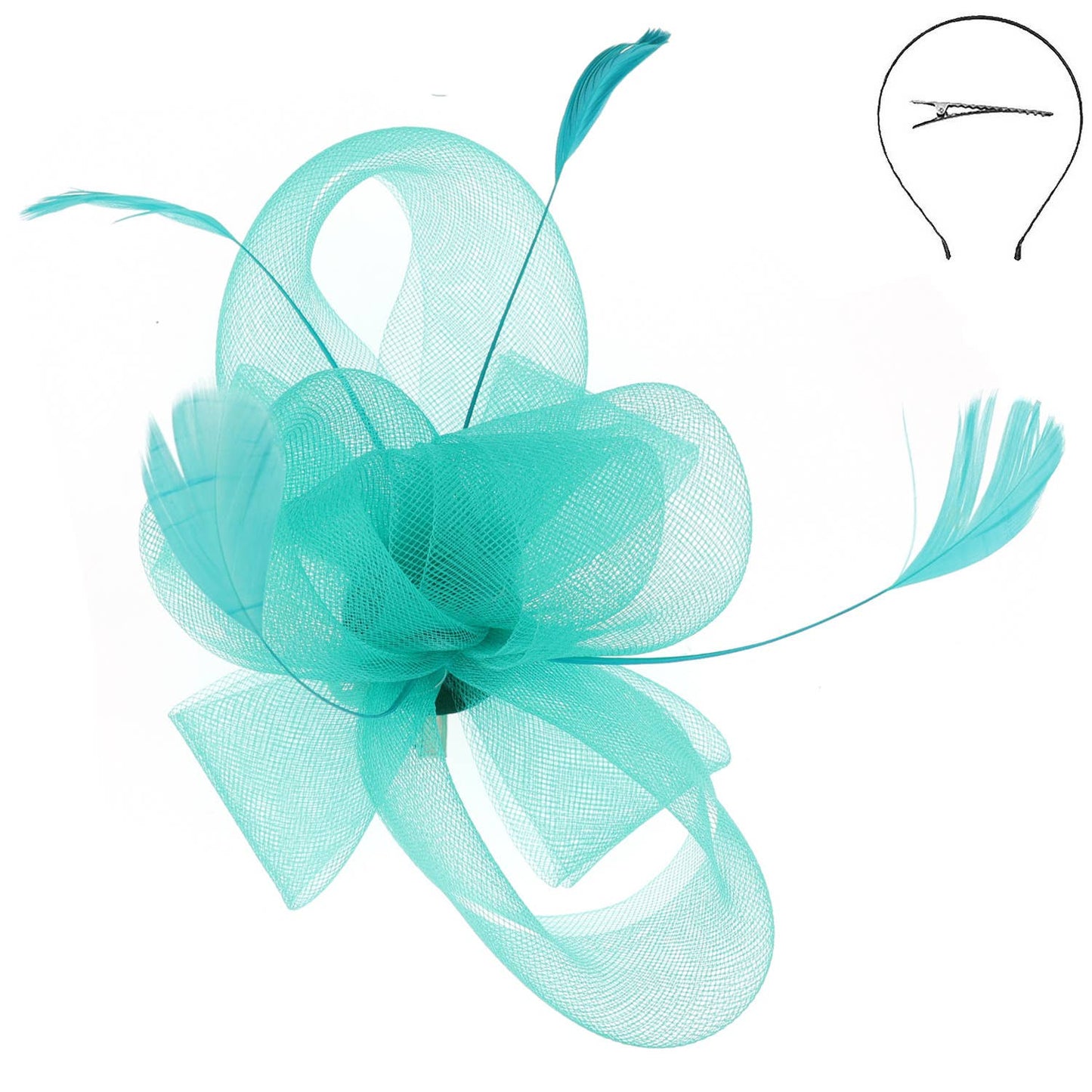 Large Organza Bow with Feathers Fascinator (Available in Multiple Colors)