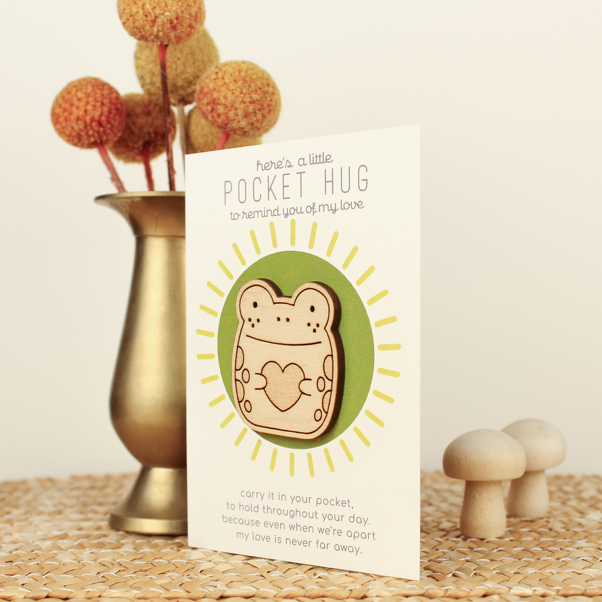 Oh, Little Wren Wooden Frog Pocket Hug