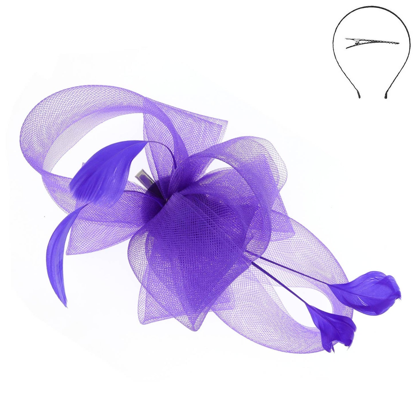 Large Organza Bow with Feathers Fascinator (Available in Multiple Colors)