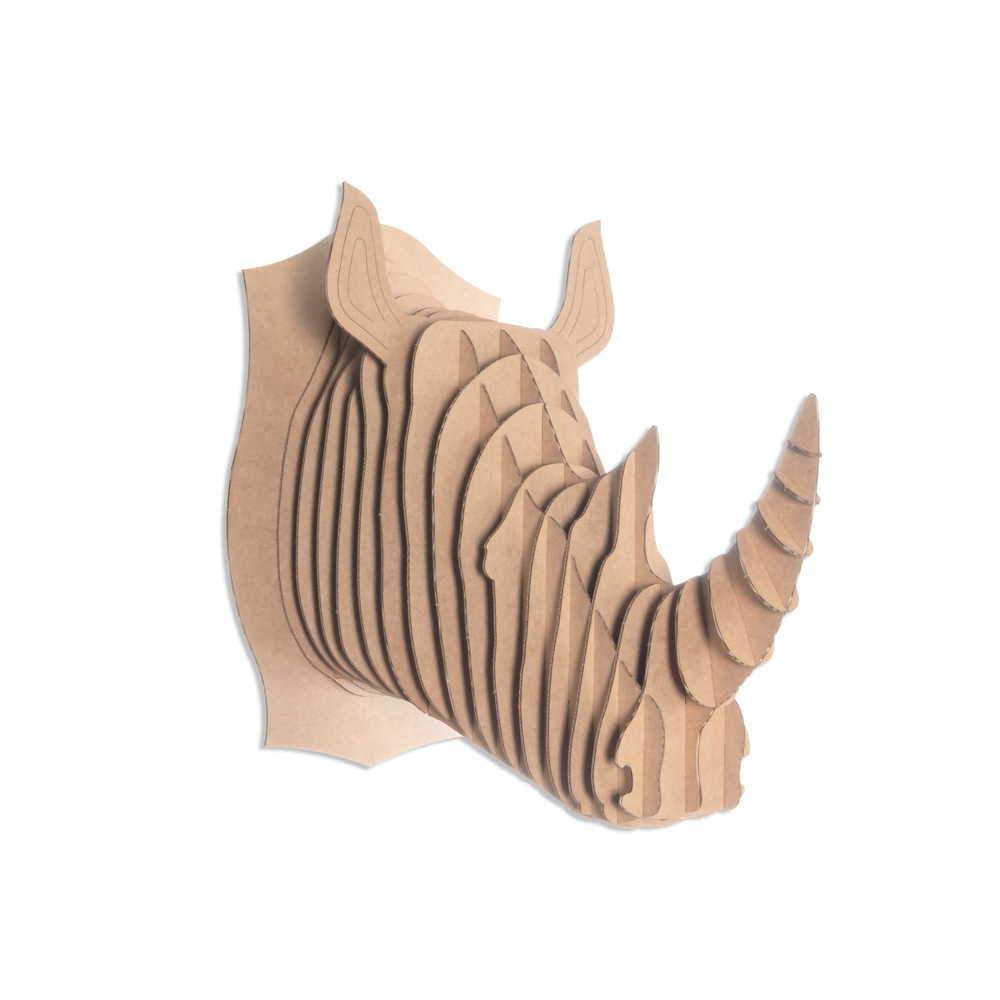 Robbie the Cardboard Rhino Head -- Medium in Brown (Cardboard Safari)