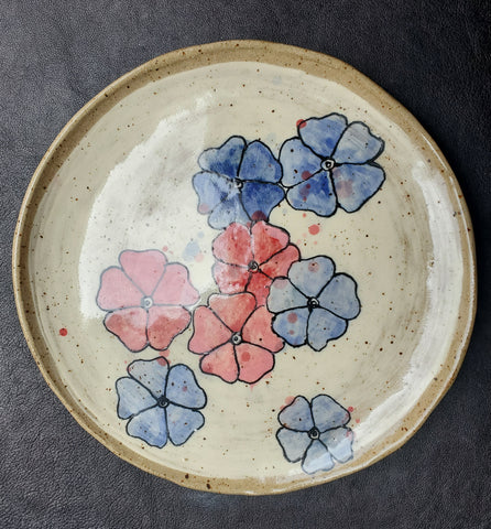 KTW Ceramics Pink and Blue Floral Plate
